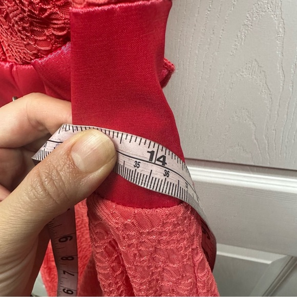 Strapless red pink Lace Dress with Rhinestone Detail - Picture 5 of 8